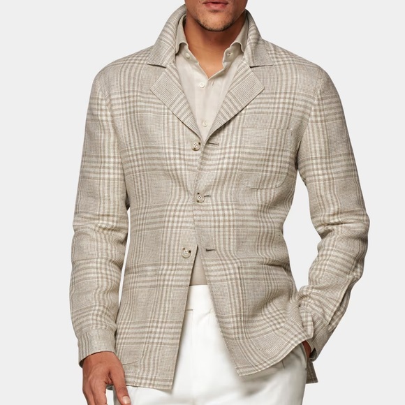 Suitsupply Suits & Blazers Suitsupply Tan Plaid Wool Linen